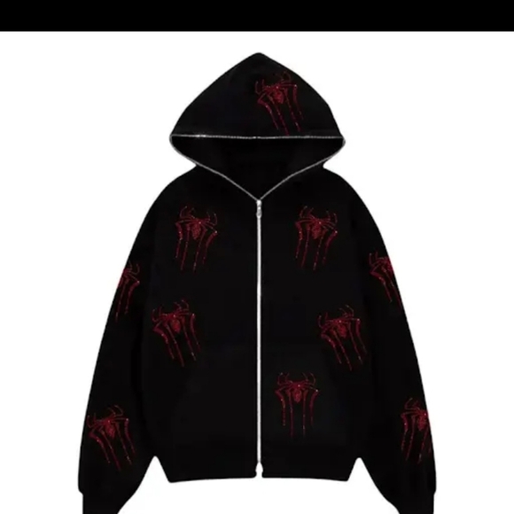 unbranded Sweaters - Y2K Rhinestone Spider Hoodies Women Gothic Hoodie Zip Up Casual Sweatshirts Punk